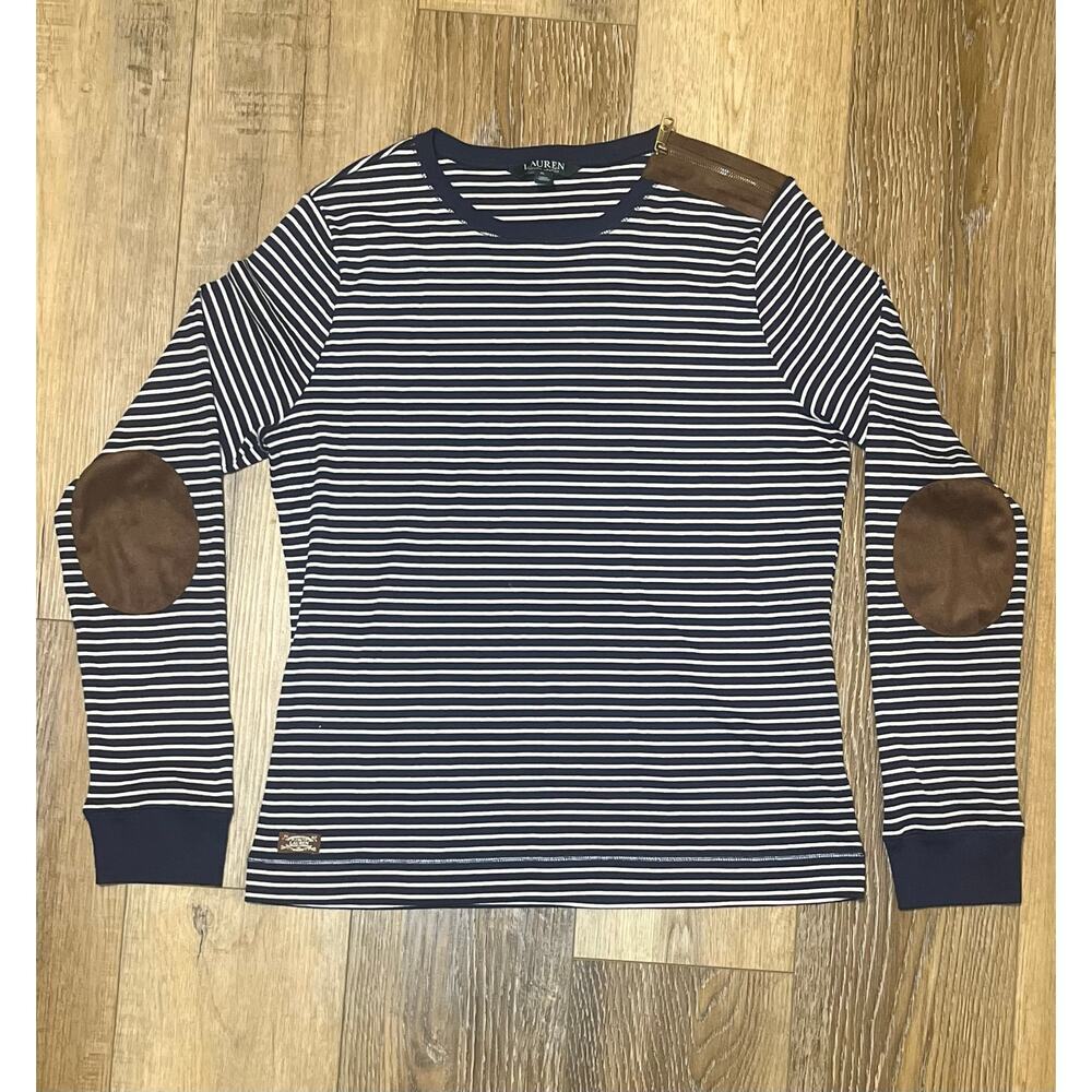 Lauren Ralph Lauren Navy and White Striped Long Sleeve Tee